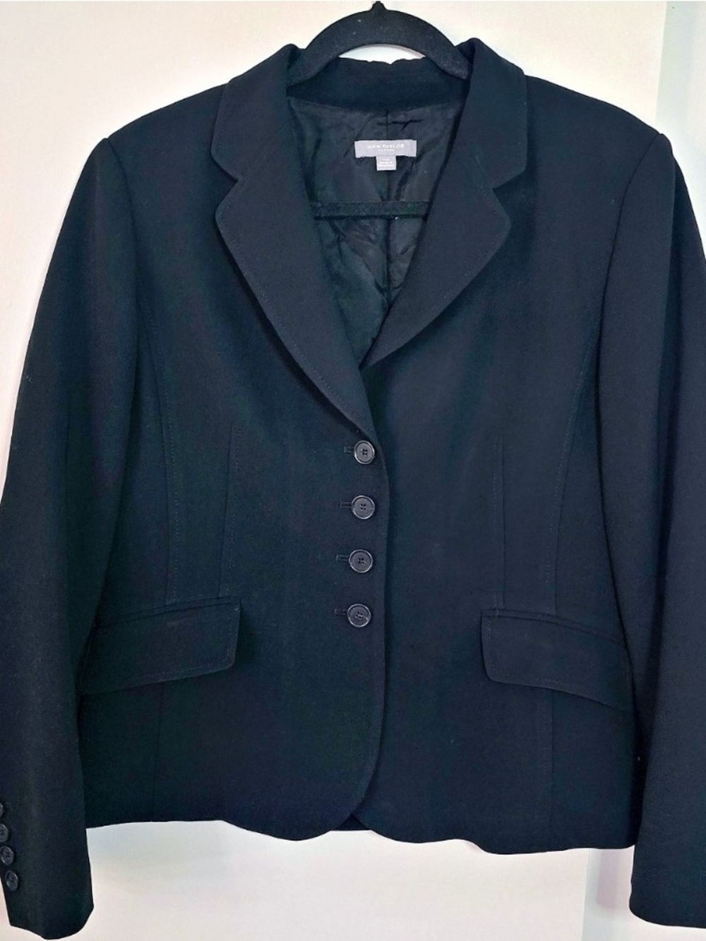 Ann Taylor Petites Black Wool Blend 4-Button Blazer Jacket 14P